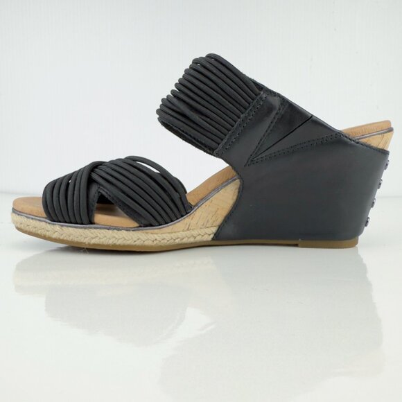 UGG  Hilarie‎ Wedge Sandals Black Leather Elastic Straps Espadrille US 8  EU 3 - Picture 7 of 12